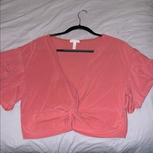 Leith Pink Knot Front Short Sleeve Top